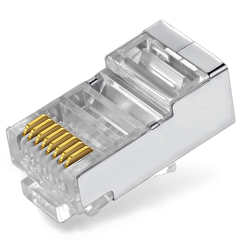 RC-6050 六类水晶头 CAT6千兆网线网络连接头50个/盒工程级 金属屏蔽RJ45镀金8芯宽带线接头